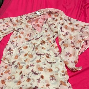 LC Lauren Conrad Pink Floral Sheer Blouse